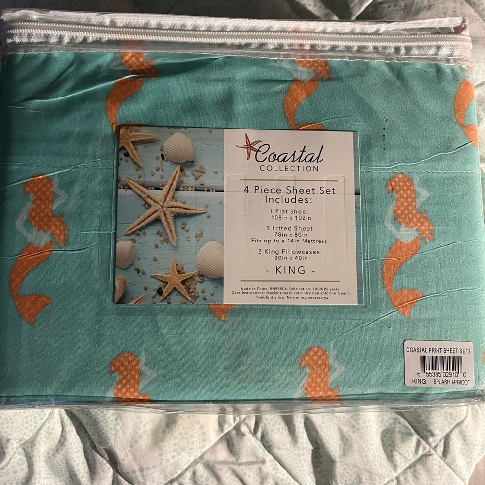 Coastal Collection King Sheet Set - Teal and Orange